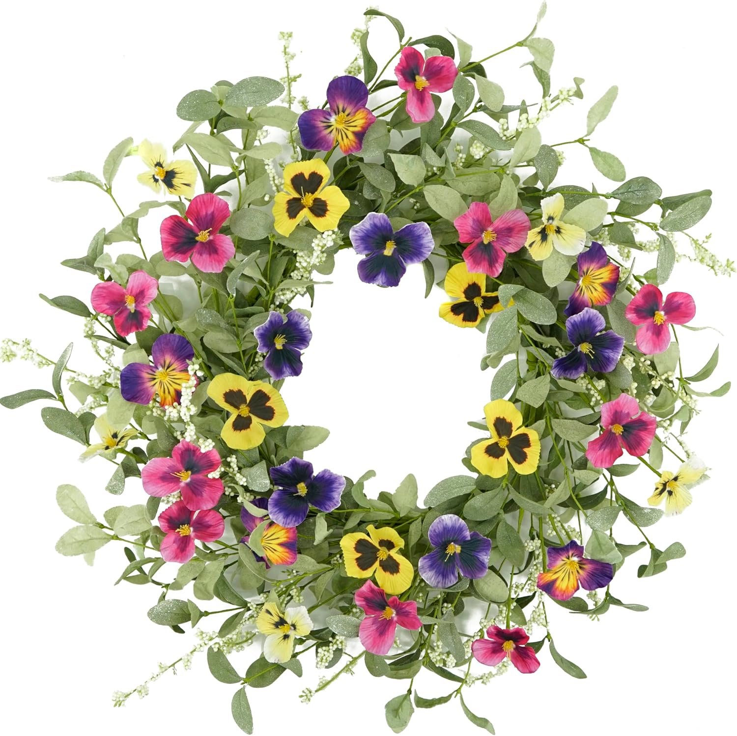 WreathDream Spring Summer Wreaths for Front Door Pansy Wreath with Colorful Pansy for Front Door Indoor Outdoor Farmhouse Home Porch Wall Window Festival Wedding Decoration