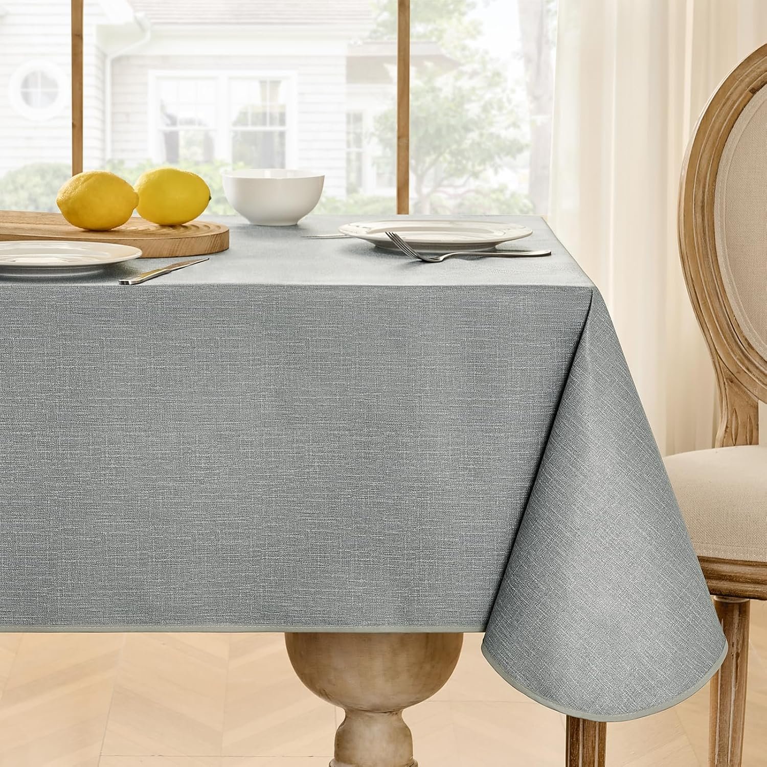 Softalker Vinyl Tablecloth Rectangle, Outdoor 100% Waterproof Oil Proof Plastic Edge Binding Table Cloth, Heavy Duty Thick Wipeable PVC Table Covers for Picnic Dining Party – 54 x 78 Inch, Light Grey
