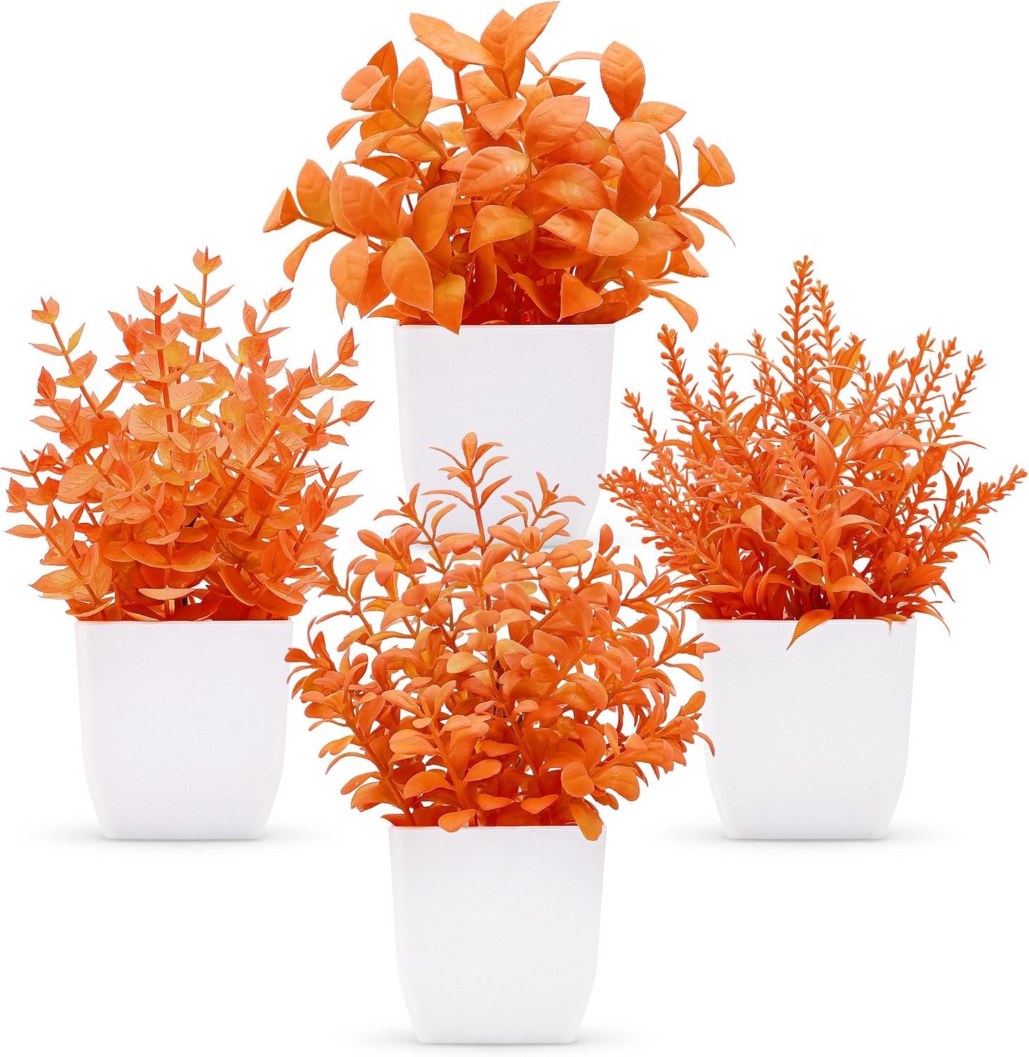 Der Rose 4 Pack Fall Fake Plants in White Pots, Autumn Bathroom Home Decor | Warm orange faux plants, Autumn fall seasonal accents, for shelf windowsill desk bathroom office and Halloween decor
