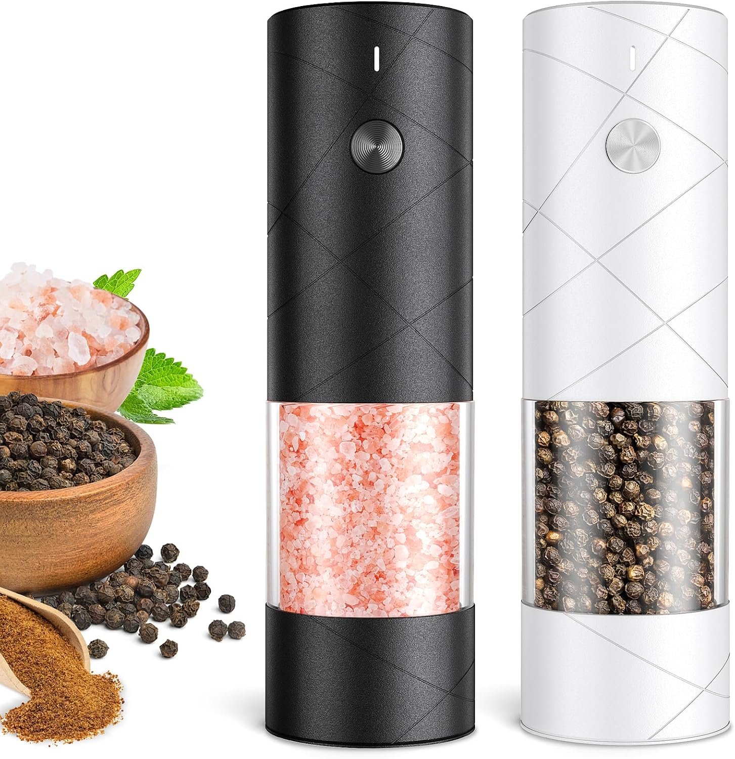 Rechargeable Electric Salt and Pepper Grinder Set, Automatic Salt and Pepper Shakers, Adjustable Coarseness Pepper Grinder with Led Kitchen and Home Appliances Gifts for Women(Blackwhite)