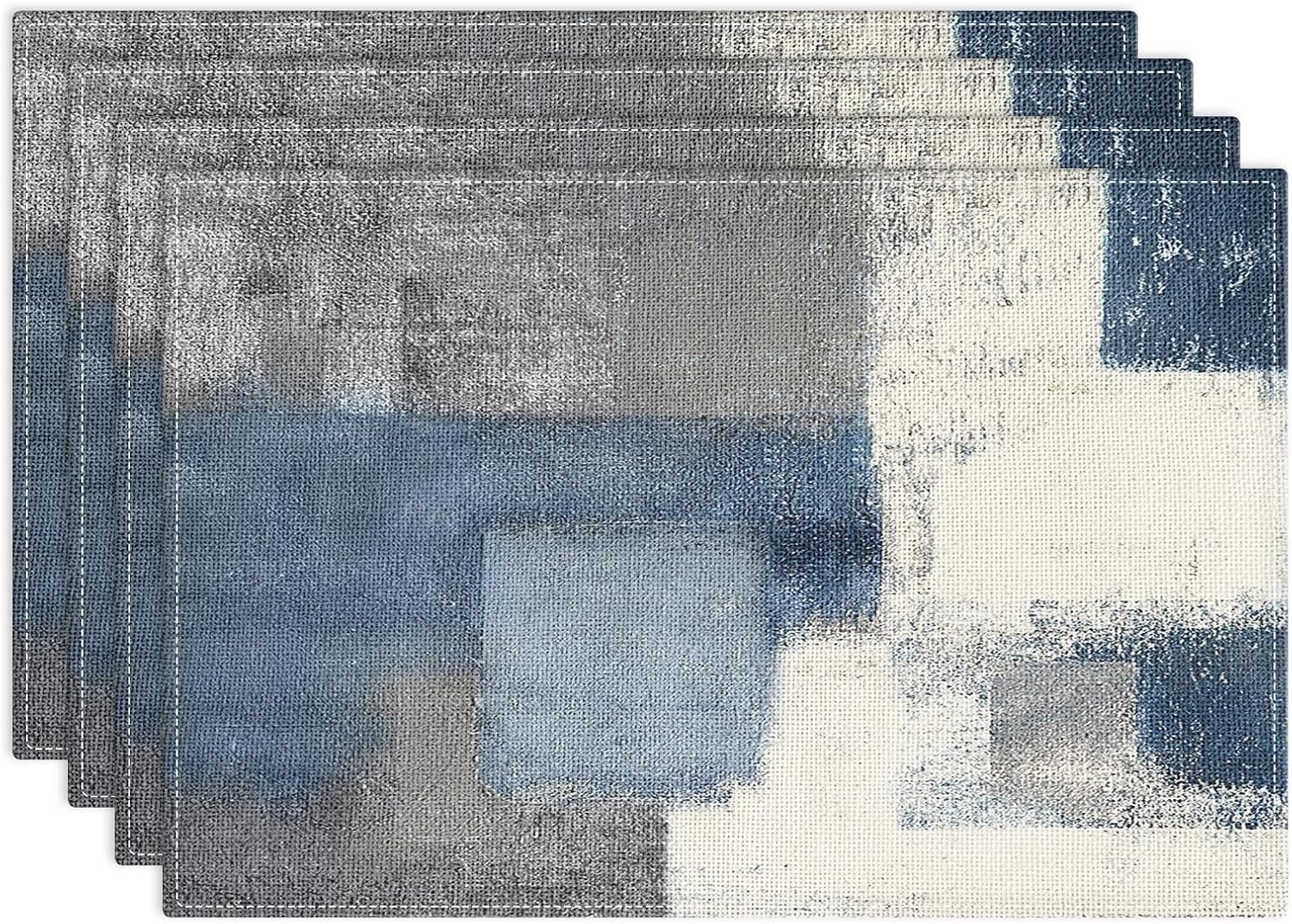 Emvency Farmhouse Placemats Set of 4, 12×18 Inch, Abstract Blue Grey | Abstract Vintage Art Painting Table Mats for Outdoor Home Party Kitchen Dining Decoration