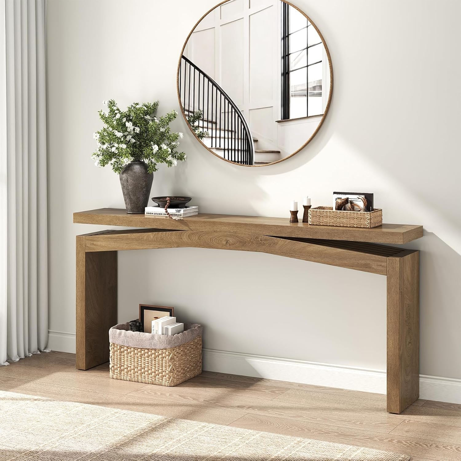 Console Tables for Entryway 63-Inch, Natural Brown | Wooden Sofa Tables Narrow Long Behind Couch Farmhouse, Modern Entryway Tables Rectangular for Entrance, Home, Living Room