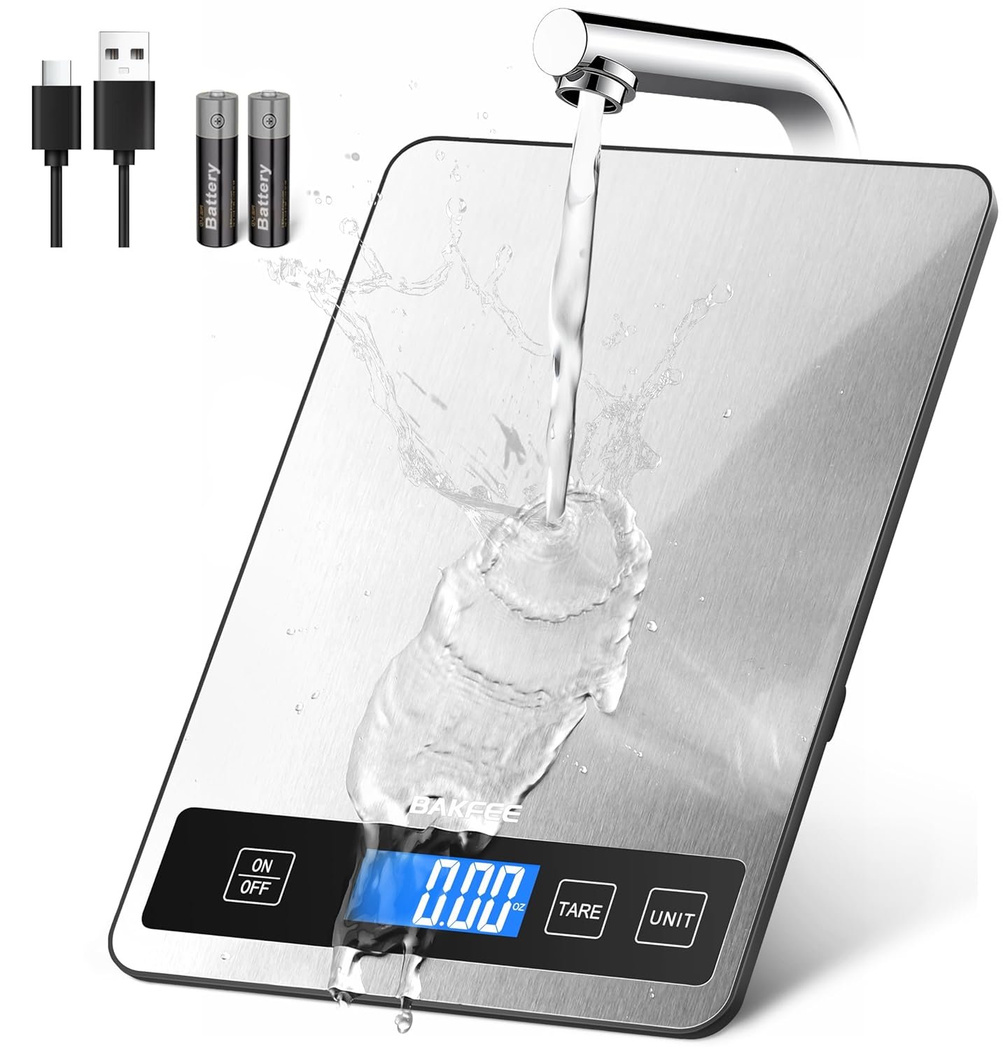 Rechargeable Kitchen Food Scale, 33lb, with Full-View Display, Black | 1g Precision, Easy Clean Stainless Steel, USB-C or Batteries, 6 Units, Tare, Perfect for Baking, Cooking & Meal Prep