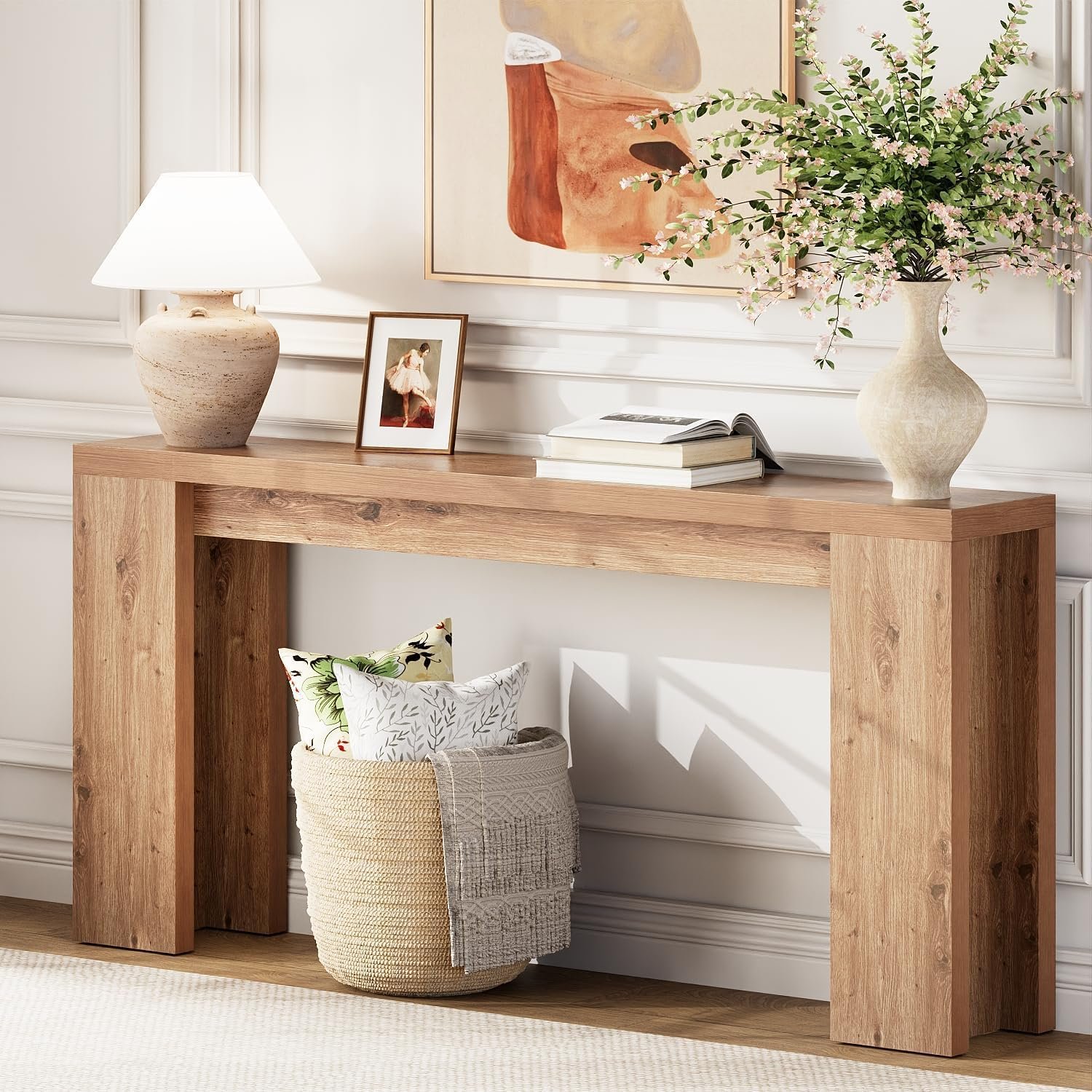 karlott 70.9″ Extra Long Console Table, Farmhouse Entryway Table, Brown | Thickened Base Wooden Sofa Table, Behind Couch Table, Farmhouse Accent Table, Suitable for Hallway, Entrance and Living Room