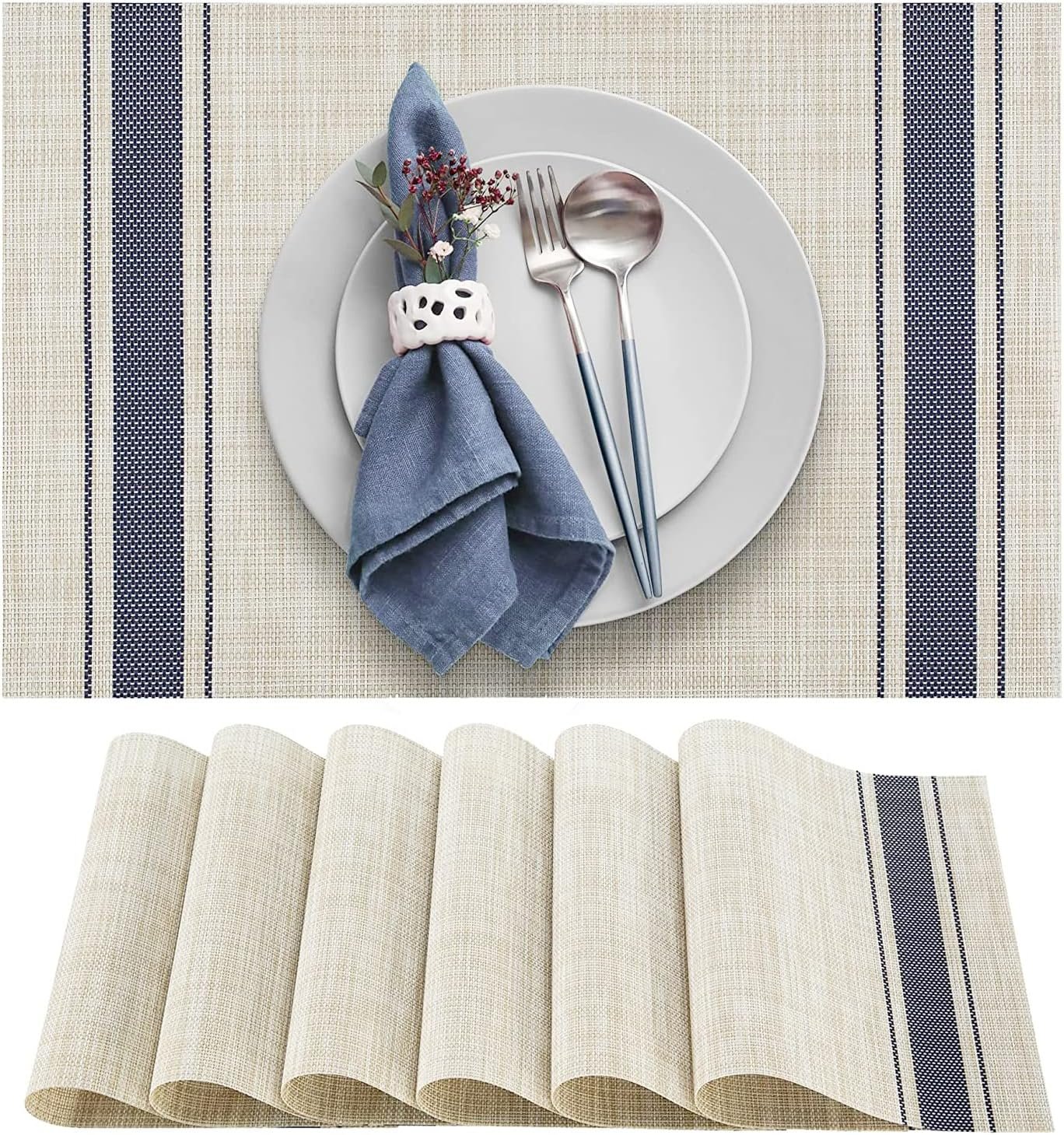 DACHUI Placemats Set of 6, Heat Resistant, Washable Woven Vinyl Place Mats