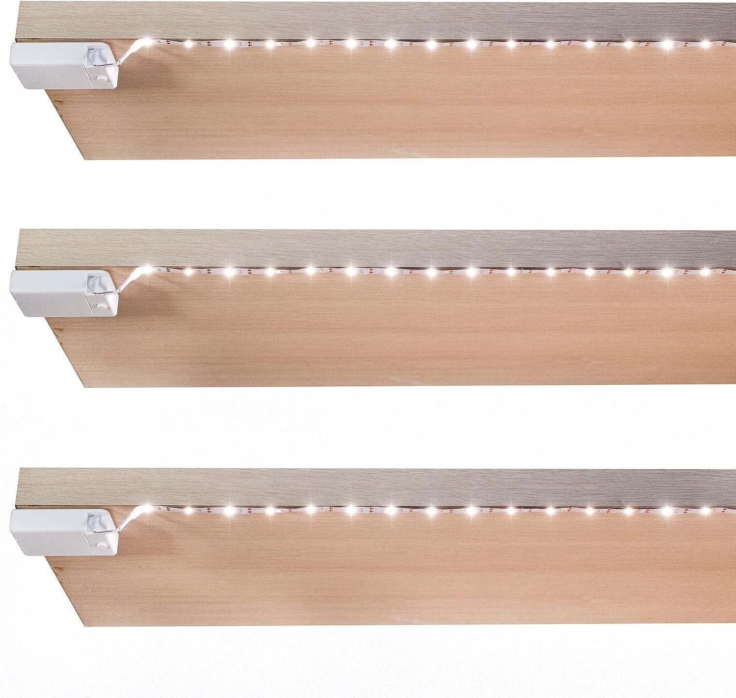 Battery Powered LED Strip Lights, Wireless LED Strip Lights 40 inch x 3 Pack for Kitchen Under Cabinet Lighting, Shelves, Under Counter, Closet, Cordless Click Light, Neutral White 4000K