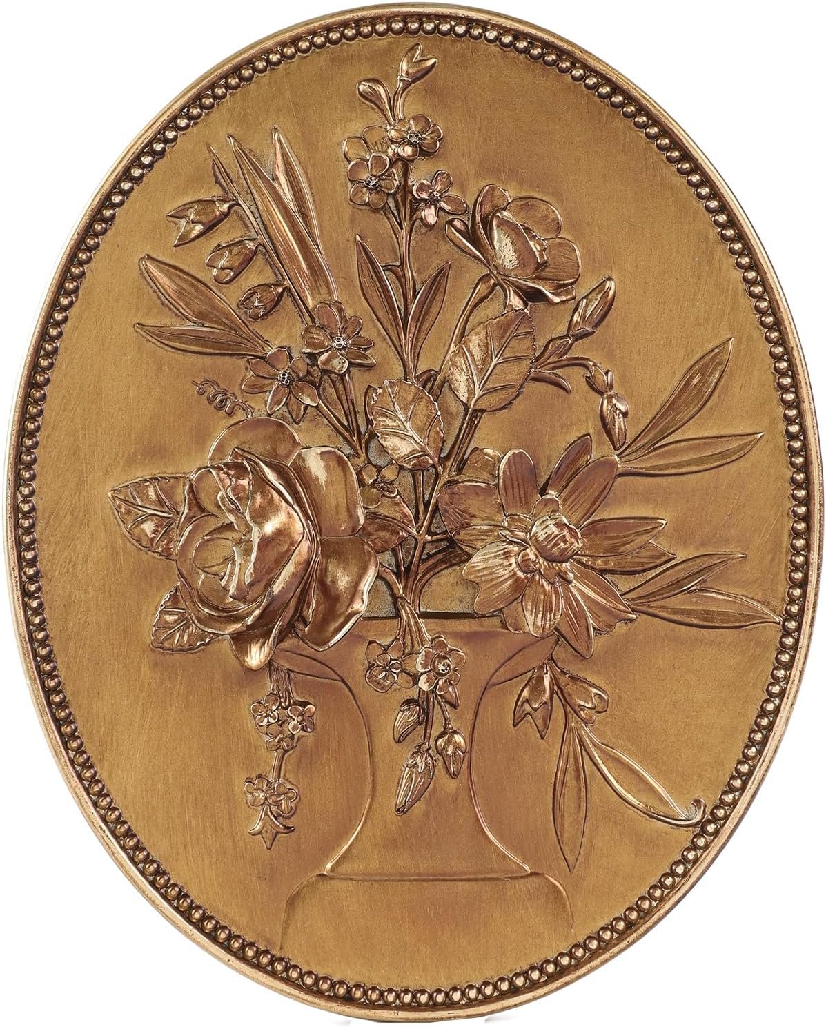 SIKOO Vintage Wall Sculptures Gold Flower Wall Art Hand Painted Ornate Wall Hanging Decoration Antique Pediment Wall Statue Ornament Decor Gallery for Kitchen Bedroom Living Room,Gold