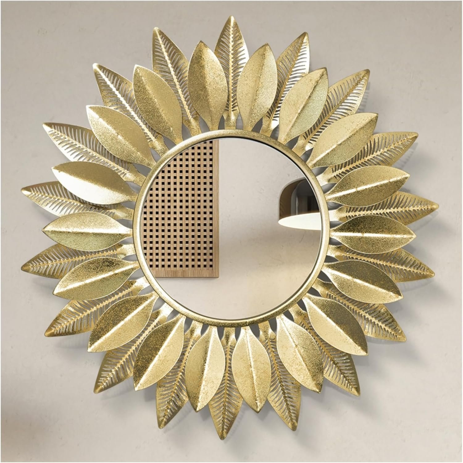24″ Gold Sunburst Decorative Wall Mirror – Handmade Flower Design | Luxury Round Accent Mirror Boho Wall Decor for Bedroom,Entryway, Dining Room & Kitchen