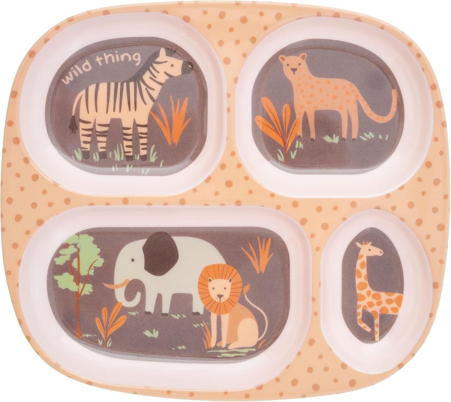 Stephen Joseph, Melamine Dinner Plate for Kids, Toddler Plastic Mealtime Divided Plates, Dinnerware Dishes Set for Picky Eaters Boy and Girls, Zoo