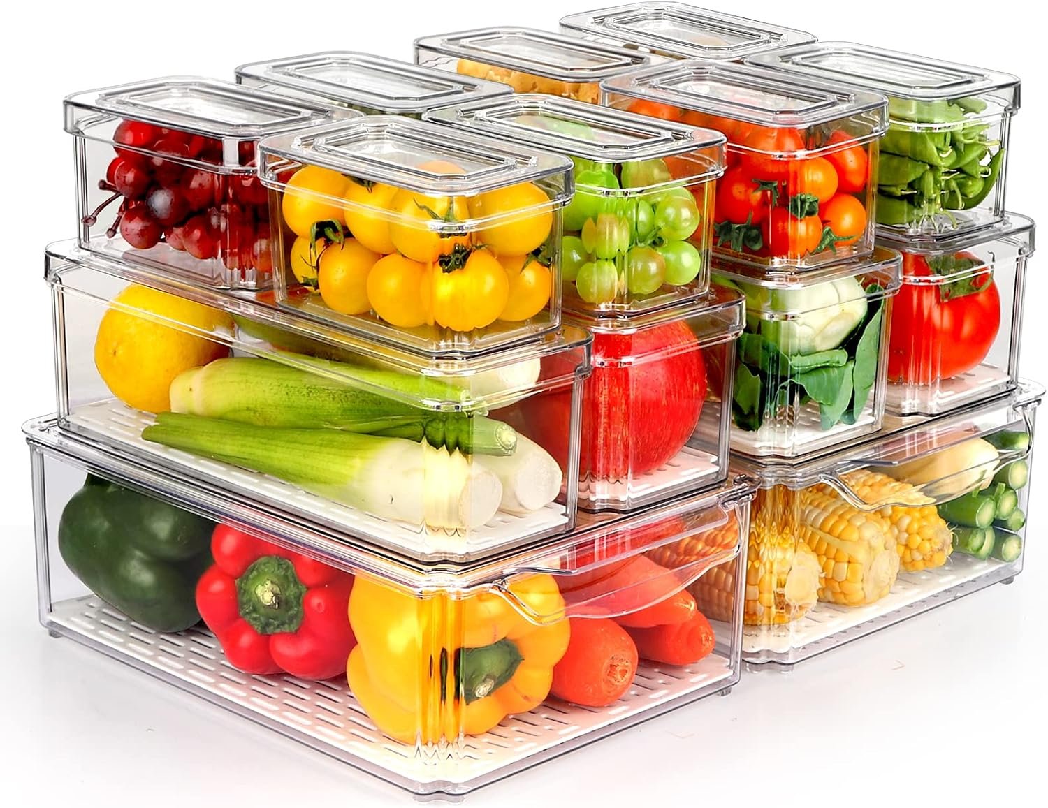 ZIJUND 14 Packs Fridge Organizers and Storage, Refrigerator Organizer Bins | Stackable BPA-Free Refrigerator Organizers and Storage Containers for Fruit, Vegetable, Food, Drinks, Cereals, Clear