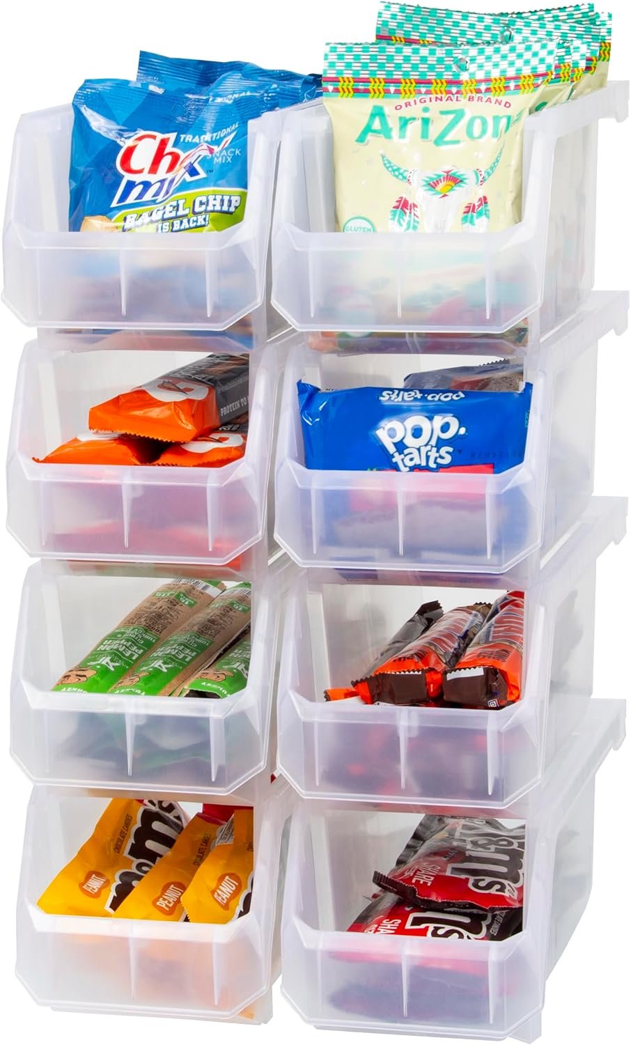 Medium Stackable Plastic Storage Bins, 8-Pack, Clear | Open-Front Stackable Bins For Garage, Pantry, Closet & Office, 11″L X 5,5″W X 5″H, Nests When Empty, Durable Plastic,