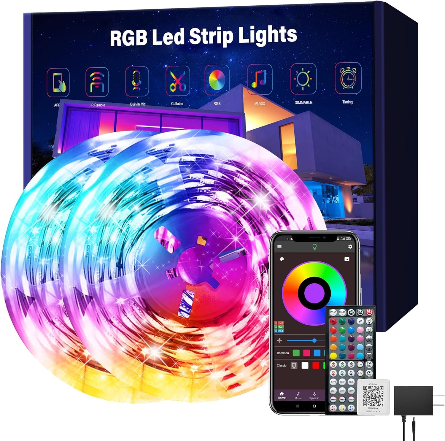 Ledagic Led Lights for Bedroom 150 ft (2 Rolls of 75ft), RGB Led Lights | Music Sync RGB Led Strip Lights, 60 Keys Remote & App Controlled, Color Changing Led Lights for Room Home Kitchen Party Decor