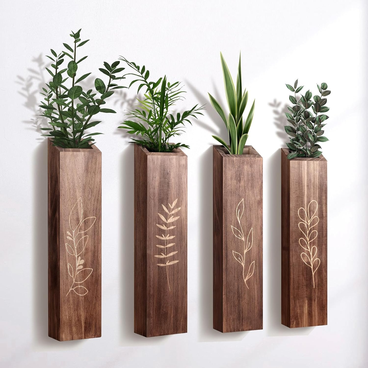 Wooden Wall Vase Planter Set of 4