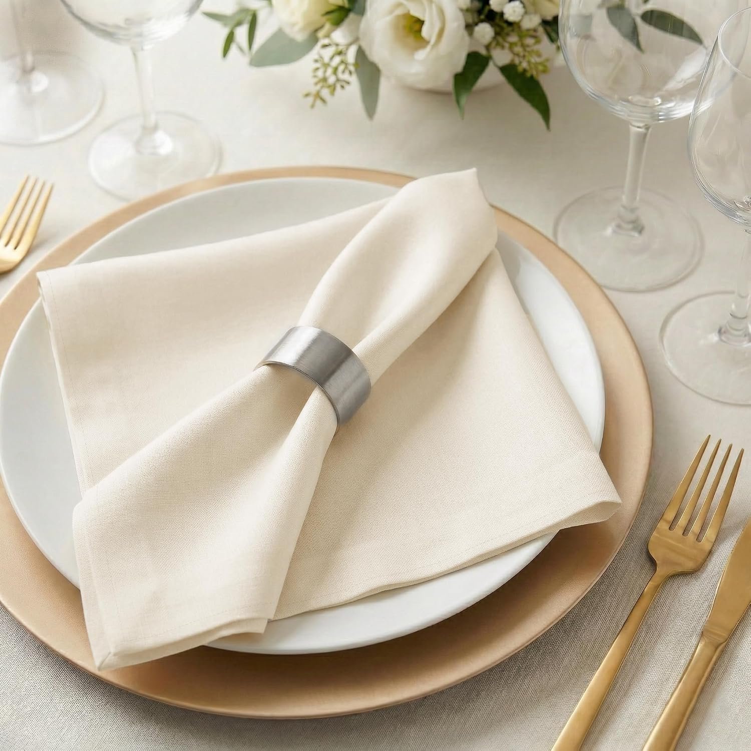 Palisa Polyester Beige Cloth Napkin Set of 12-18×18 Inch | Polyester Fabric Ivory Cloth Napkins – Cream Table Linen Bulk Napkin – Soft & Washable Napkin for Returants & Wedding