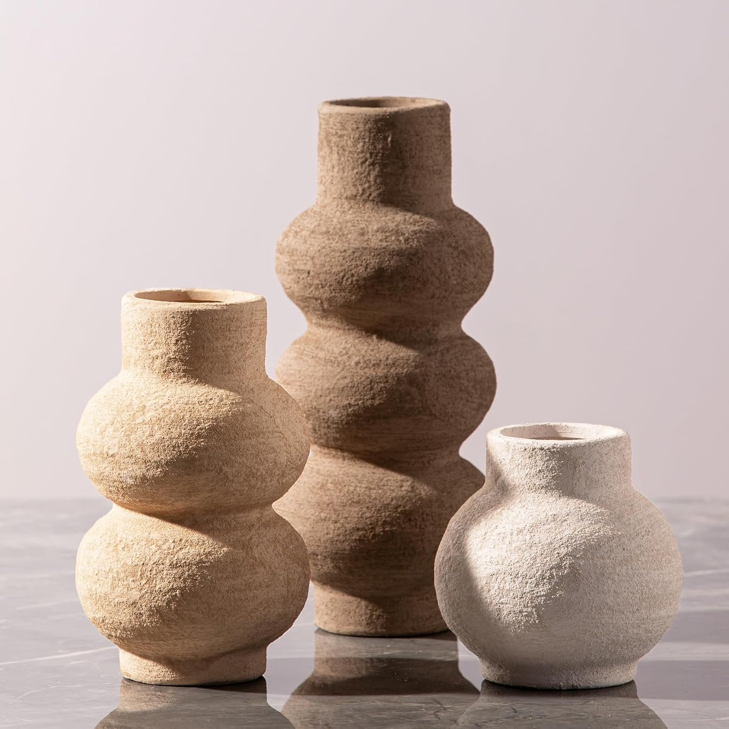 Ceramic Vase Home Table Decor – Flower Vase Set of 3 Living Room Kitchen Decorations Farmhouse Modern Rustic Vases Decorative Centerpiece for Shelf Bedroom Office Bathroom Dining Coffee Desk