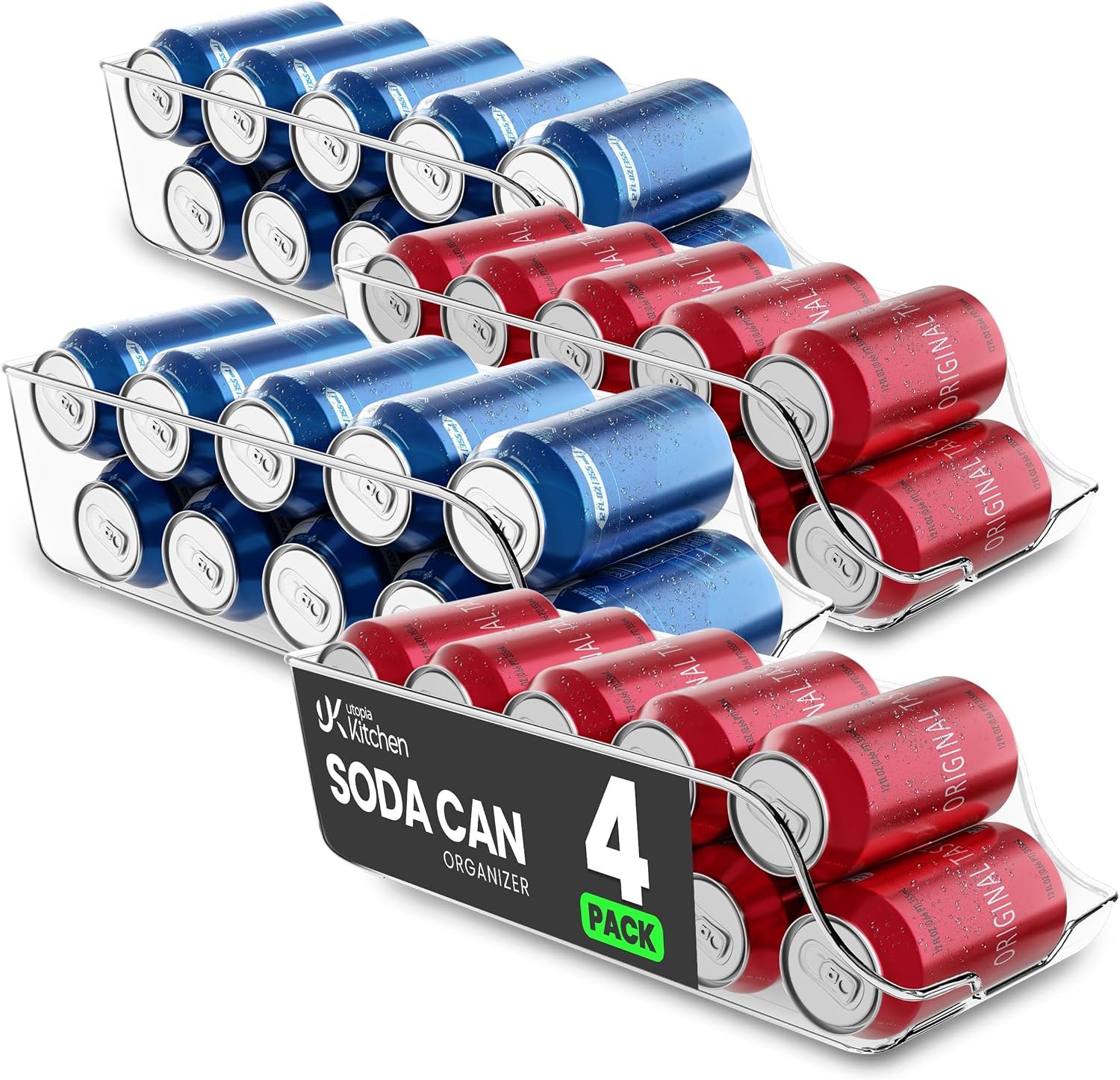 Utopia Kitchen Soda Can Organizer for Refrigerator & Pantry, 4 Pack, Clear | Durable Can Storage Organizer for Fridge & Kitchen Organization