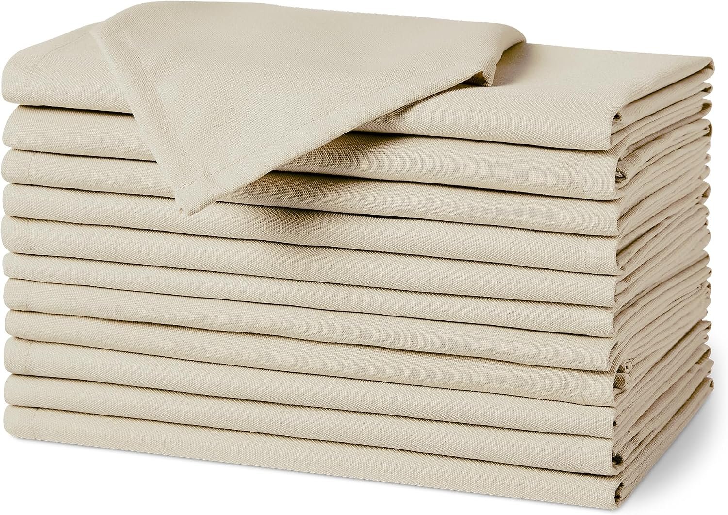 Amazon Basics Reusable Stain and Wrinkle Resistant Cloth Napkins, 17 x 17 inches, Beige, 12-Pack