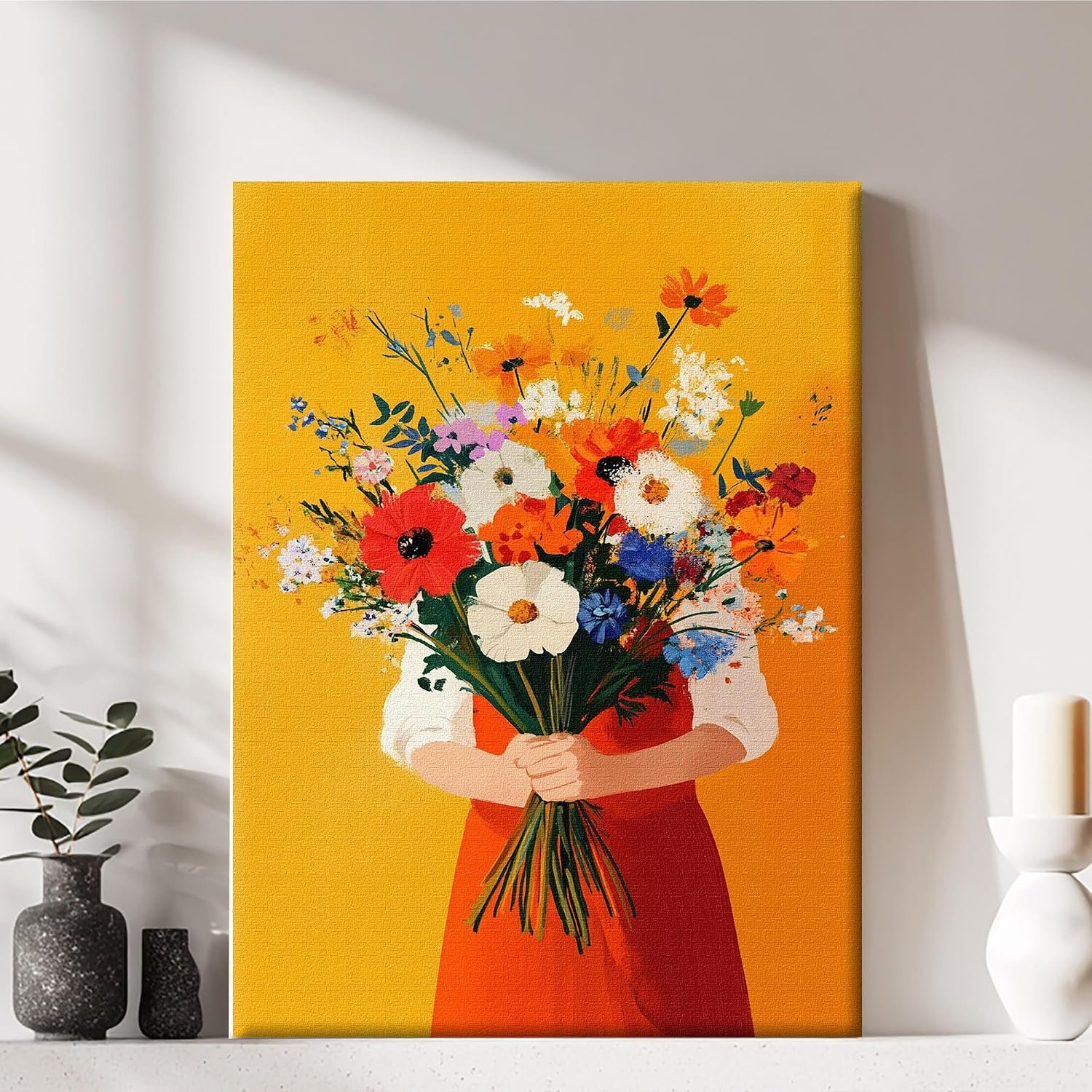 Framed Canvas Wall Art Print, Modern Ready to Hang Home Decor Flower, Wall Hanging Decor Painting Poster Artwork for Living Room, Bedroom, Bathroom, Gift, Home Decoration 7.8 x 11 Inch V43