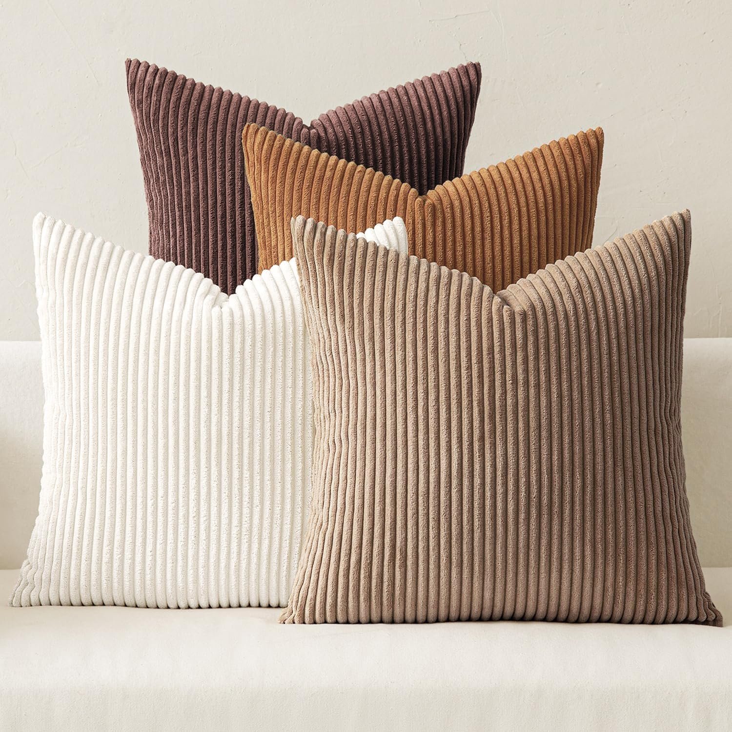 MIULEE Fall Corduroy Decorative Throw Pillow Covers Brown Series 18×18 | Set of 4, Mordern Rustic Fall Decor, Layered Brown Collection, Boho Farmhouse Cushion Covers for Couch Bed Sofa Living Room