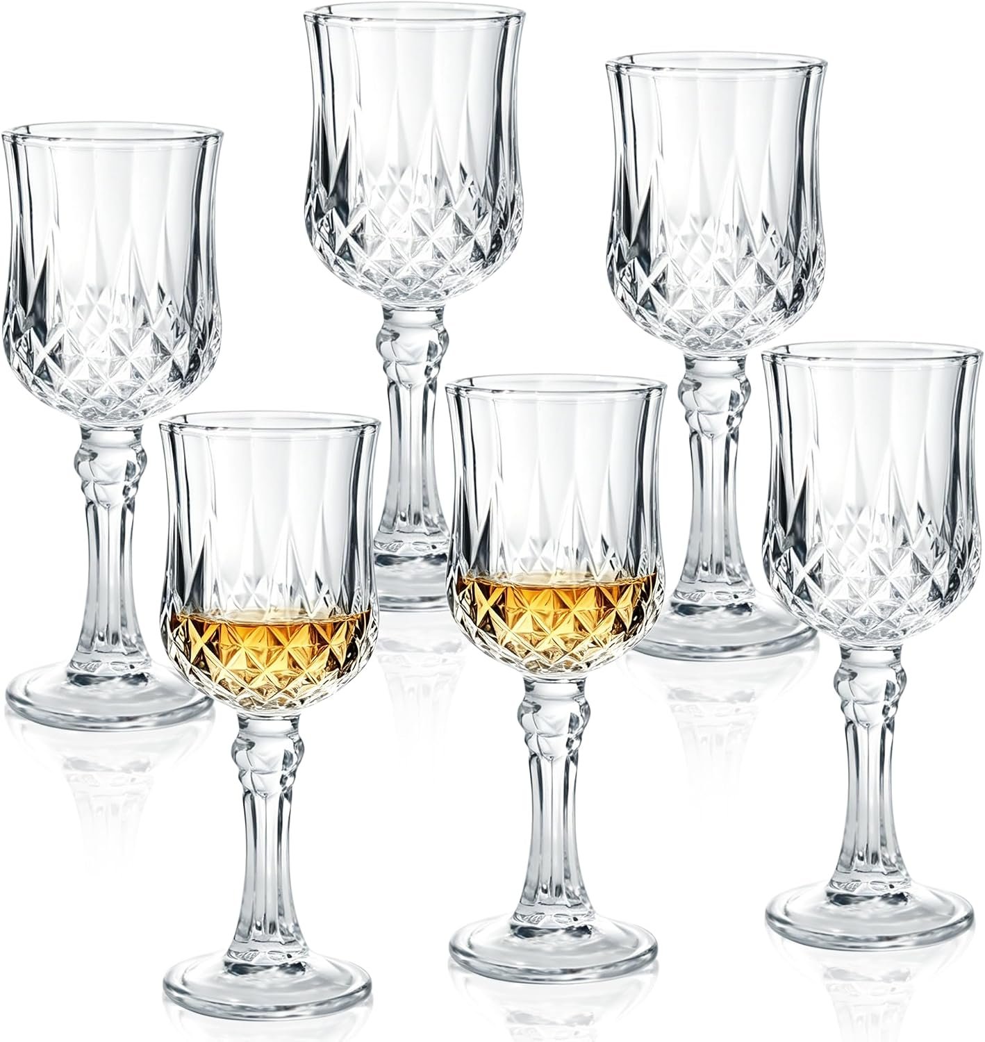 Cordial Glasses Set of 6, 50ml Stemmed Liqueur Glasses for Port and Sherry | Clear glass mini wine glasses for limoncello, dessert wine, tequila tasting, home bars, dinner parties and weddings
