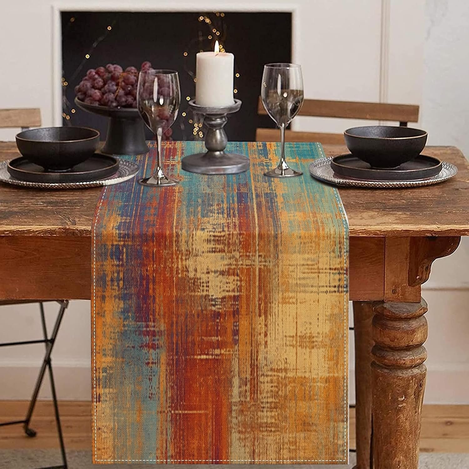 Emvency Table Runner, 13×72 Inch, Abstract Vintage Blue | Rust Painting Dining Decor for Kitchen Coffee Table Family Dinners Holiday Parties Wedding Events Decor