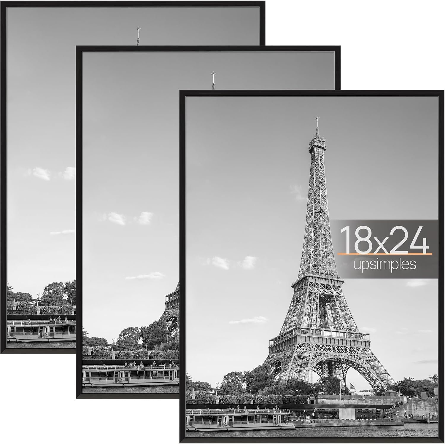 upsimples 18×24 Poster Frame, Easy Slide-In Assembly, Black, 3 Pack | Gallery Wall 18 x 24 Picture Frames Set for Family, Wedding, Christmas, Easy to Change Photos