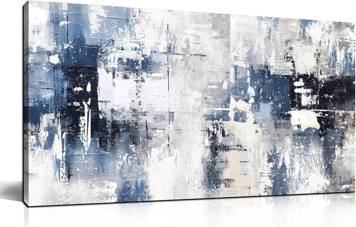 Prepeyssee White and Blue Abstract Canvas Wall Art for Living Room Bedroom Home Office Large Modern Grey Abstract Canvas Prints Picture Ready to Hang Size 20×40