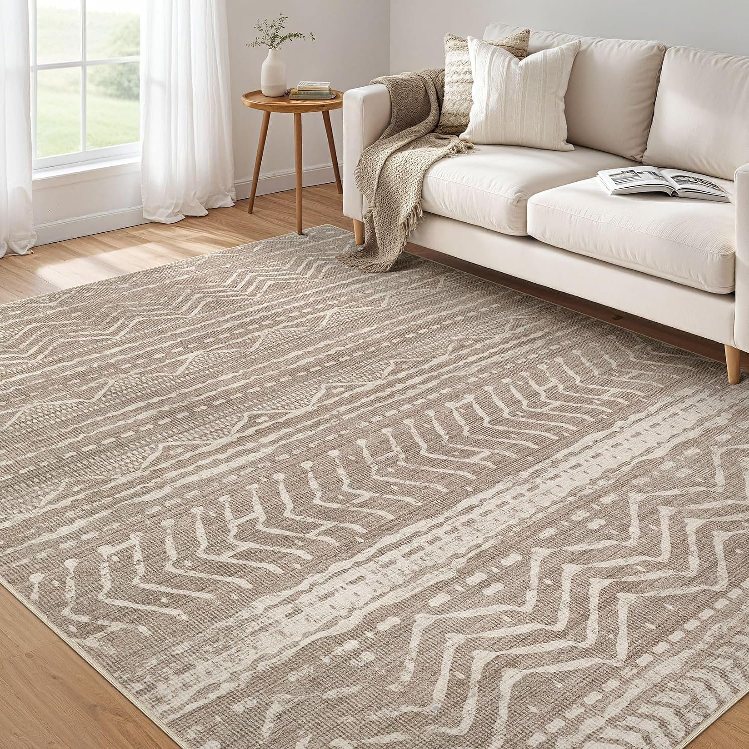Nakagishi Boho 5×7 Area Rug Living Room Rugs Machine Washable Dark Brown | Soft, Pet & Kid Friendly, Carpet for Living Room/Bedroom/Office/Kitchen/Nursery, Daily Home Decor Stain Resistant Moroccan