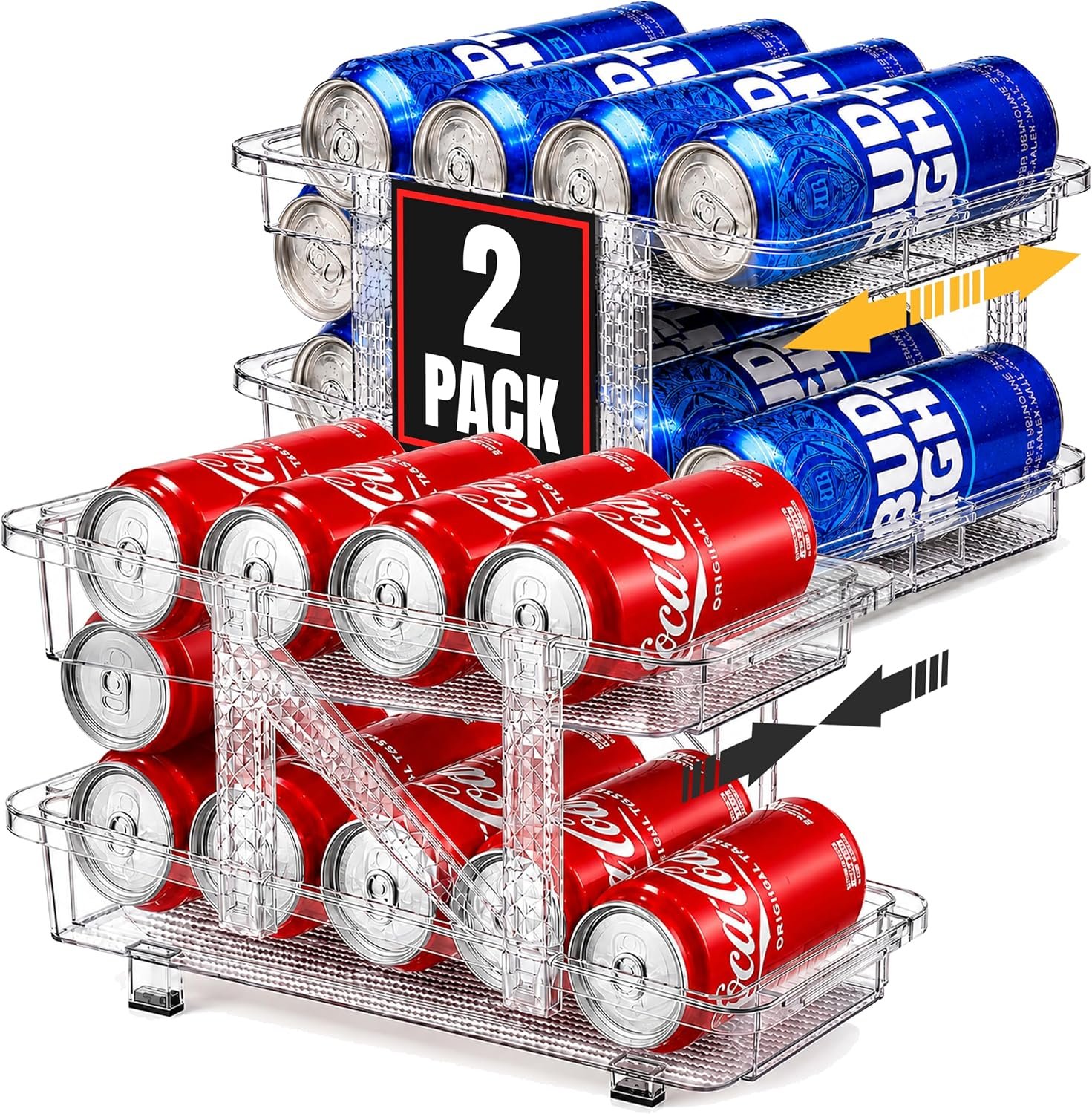 Expandable Soda Can Dispenser For Fridge – 2-Pack – Clear Transparent Soda Can Organizer For Refrigerator, Kitchen, and Pantry Storage Organizer for Cans, Beverage Bottle, Canned Food & Bottles