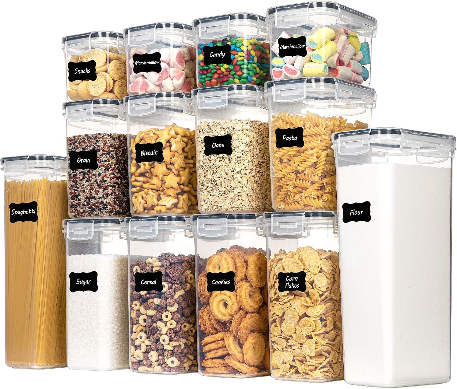 Airtight Food Storage Containers Set, 14 PCS Kitchen Storage Containers with Lids for Flour, Sugar and Cereal, Plastic Dry Food Canisters for Pantry Organization and Storage | BPA-Free Kitchen Organizers with Lids, For Flour, Sugar & Cereal, Plastic Dry Food Canisters, Pantry Storage