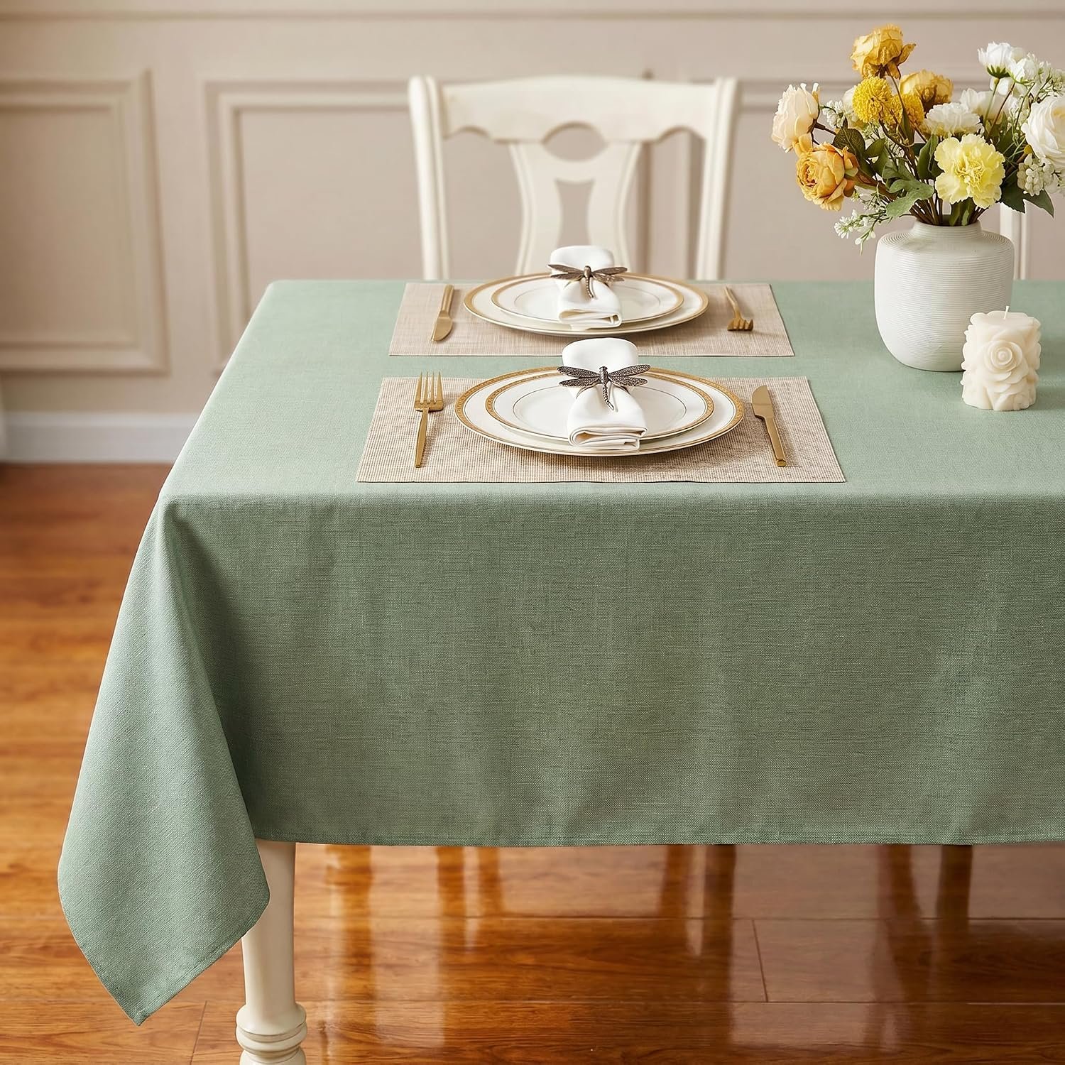 IVAPUPU Textured Linen Rectangle Table Cloth, Sage Green, 52 x 70 Inch | Waterproof Wrinkle-free & Wipeable Tablecloths Rectangular, for Kitchen Wedding Outdoor Birthday Dining Farmhouse Decor