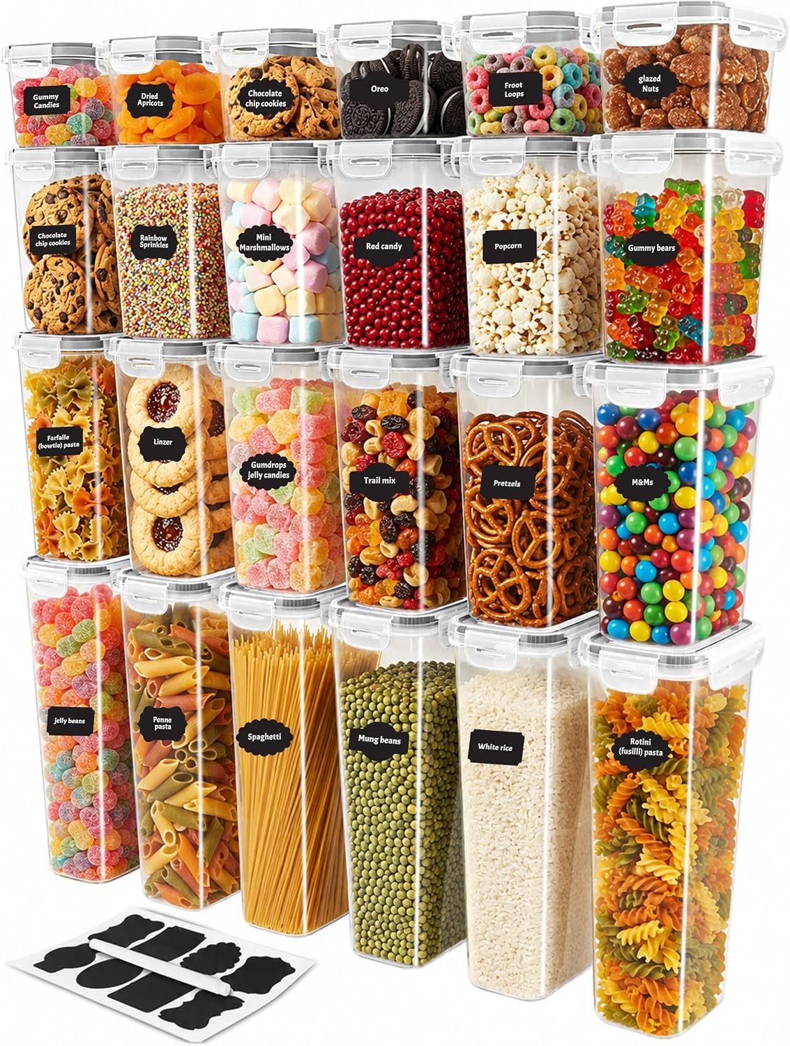 KICHLY Plastic Airtight Food Storage Containers Sets with Lids, 24 Pack | BPA-Free Kitchen Pantry Organizers and Storage for Cereal, Flour, Sugar & Dry Food