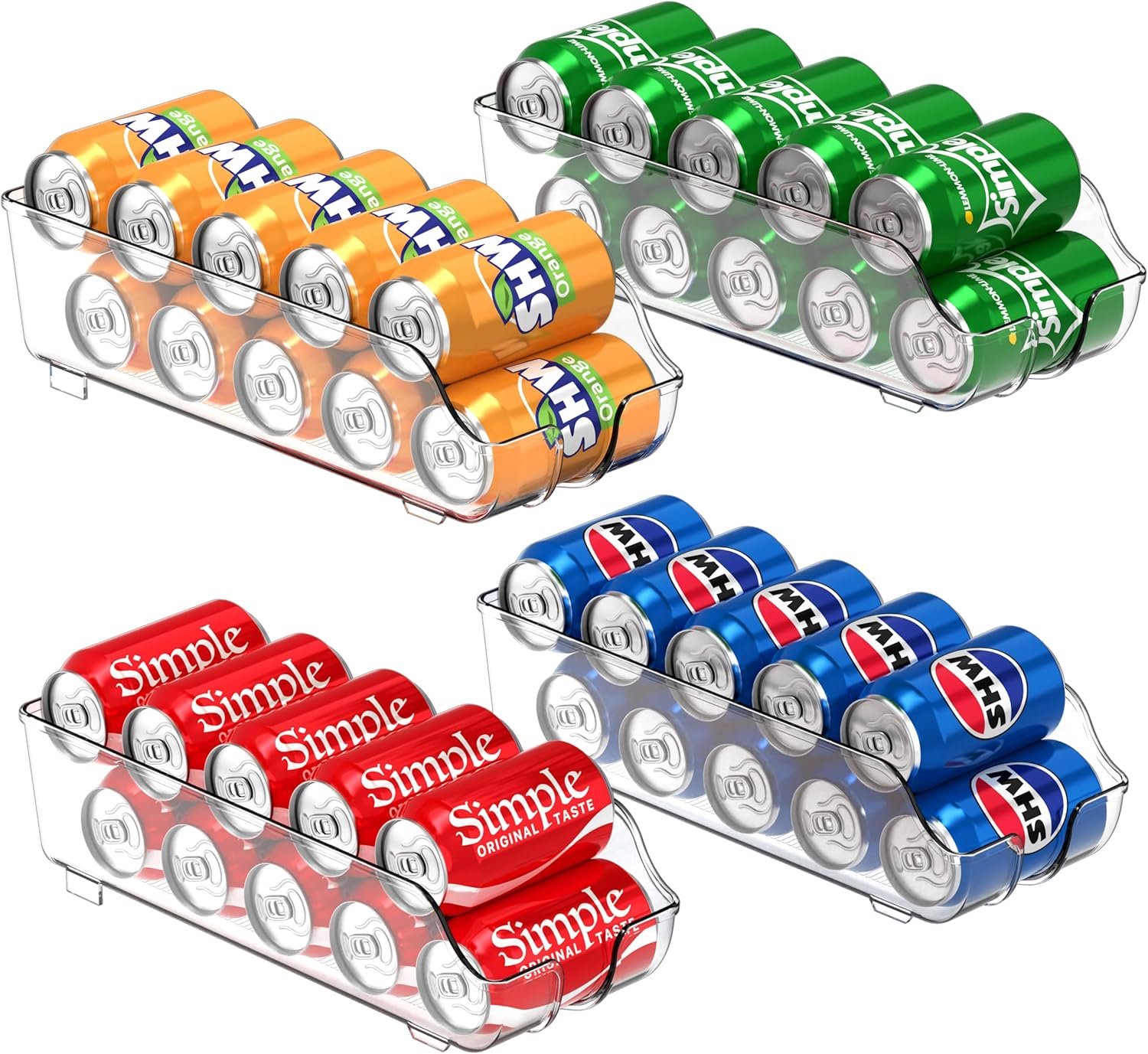 Simple Houseware Soda Can Organizer Dispenser Refrigerator/Pantry, Set of 4 | Clear