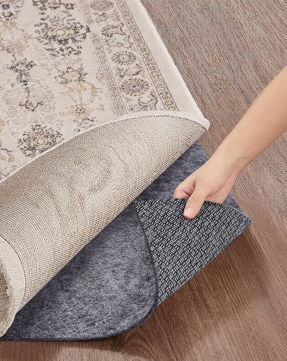 Veken Non Slip Cushioned Rug Pad Gripper, Felt and Silicone Backing, Carpet Liner Protector Mat for Area Rugs and Hardwood Floors, Keep Rugs Safe and in Place, 2 x 3 Ft 1/8 inch Thick