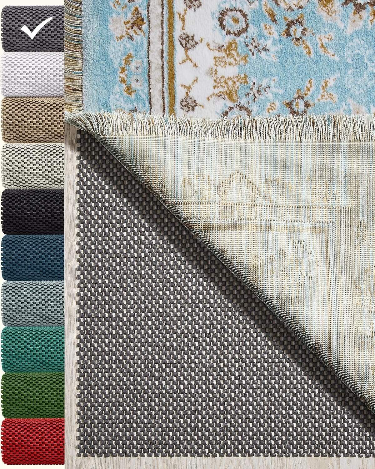Veken 3×5 Ft Rug Pad Gripper for Hardwood Floors, Non Slip Rug Pads for Area Rugs, Thick Dark Grey Rug Grippers for Tile Floors, Under Carpet Anti Skid Mat, Keep Your Rugs Safe and in Place