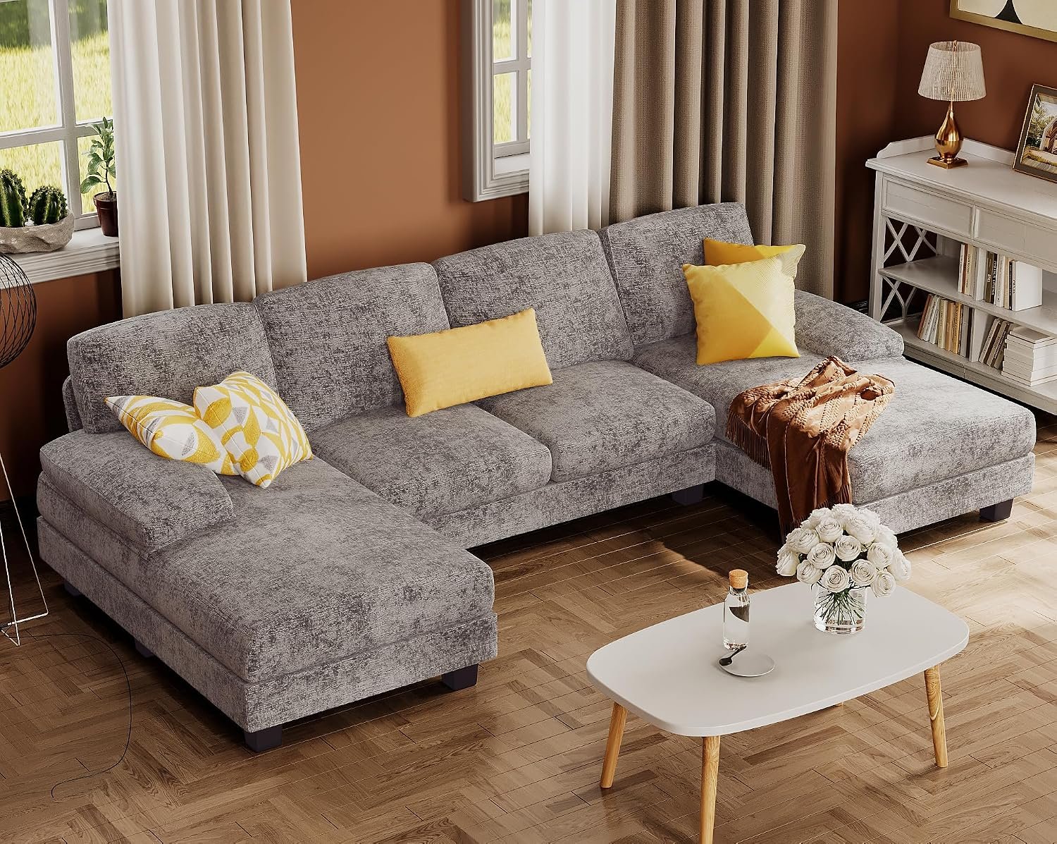 Furmax Sectional Couches for Living Room, Chenille, Grey