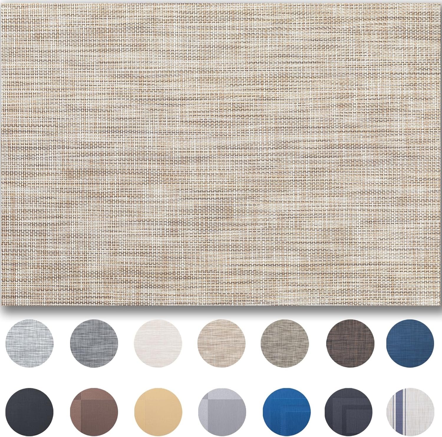 Placemats Set of 4 – Easy Clean Woven Vinyl Placemats for Dining Table, Indoor/Outdoor Place Mats, Washable PVC Table Mats（Caramel）