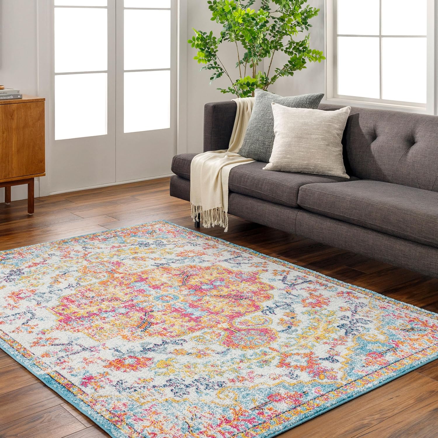 Livabliss Odelia Vintage Bohemian Area Rug,3’11” x 5’7″,Orange/Aqua