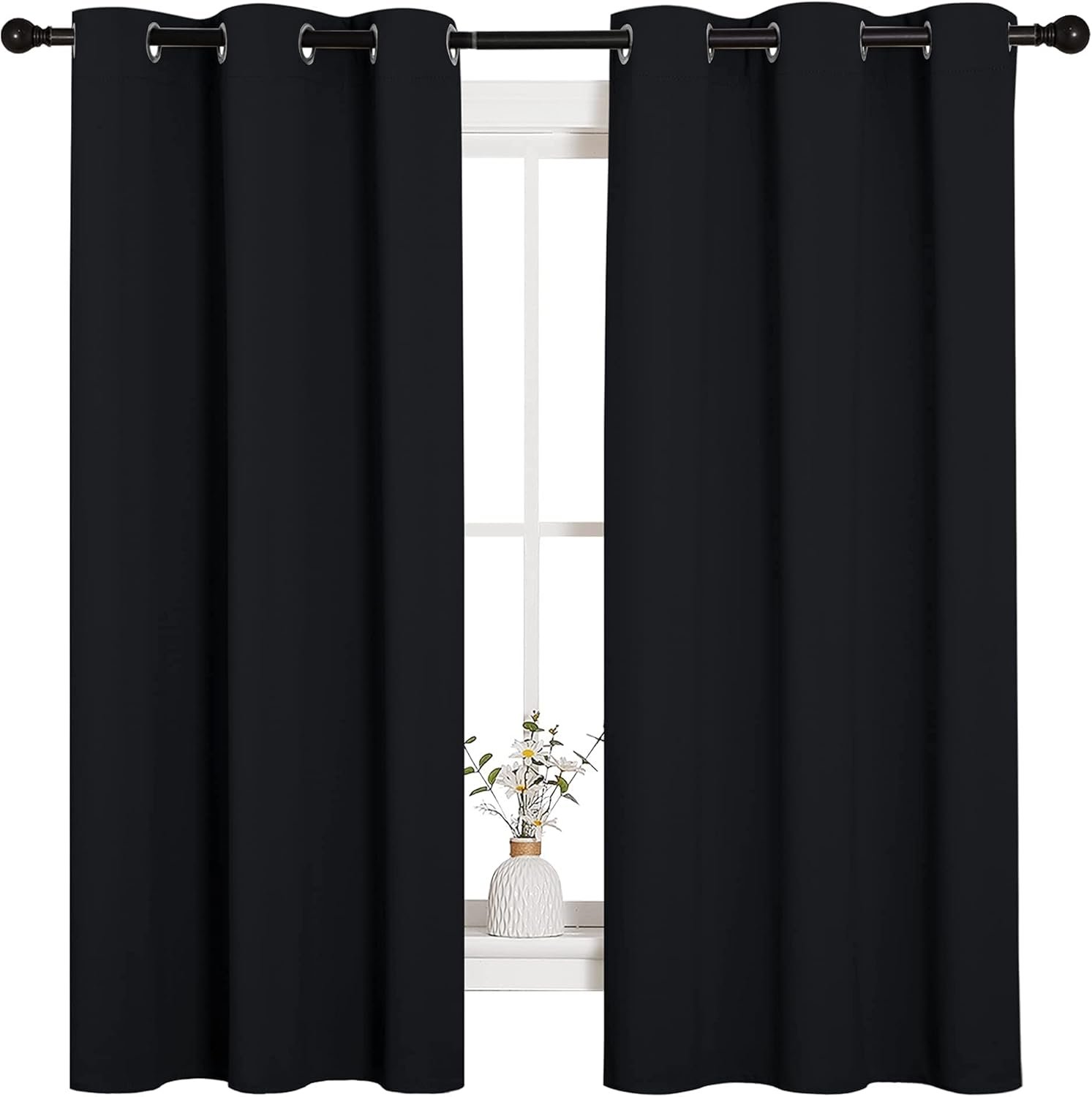 NICETOWN Black Blackout Curtains for Bedroom 42″ Wide x 63″ Long 2 Panels
