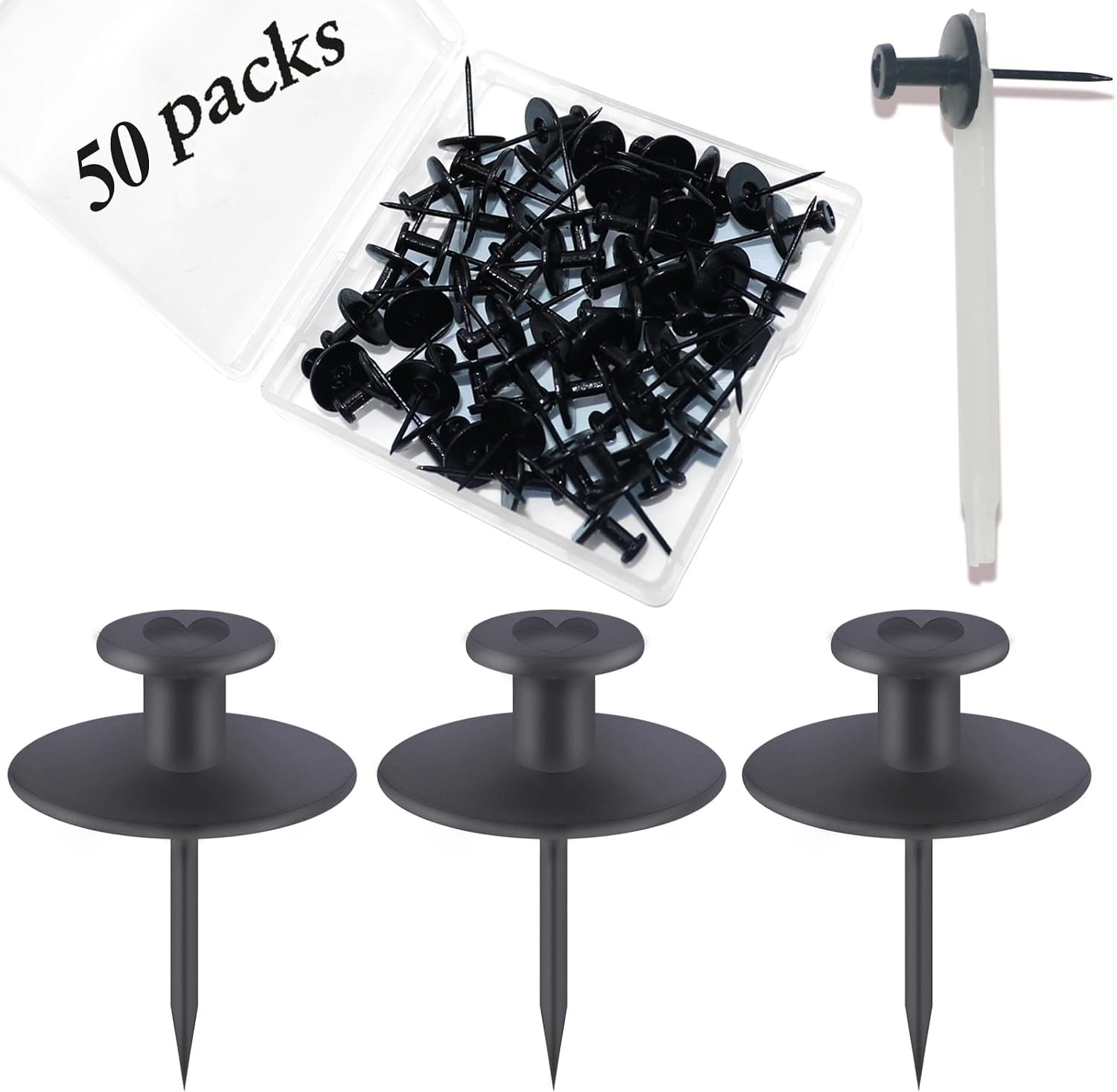 50 PCS Push Pins Picture Hangers Wall Hooks, Double Headed Thumb Tacks for Wall Hangings, Renter Friendly Decor Small Picture Frame Hangers for Drywall Cork Board Home Office Photo Decorations(Black)
