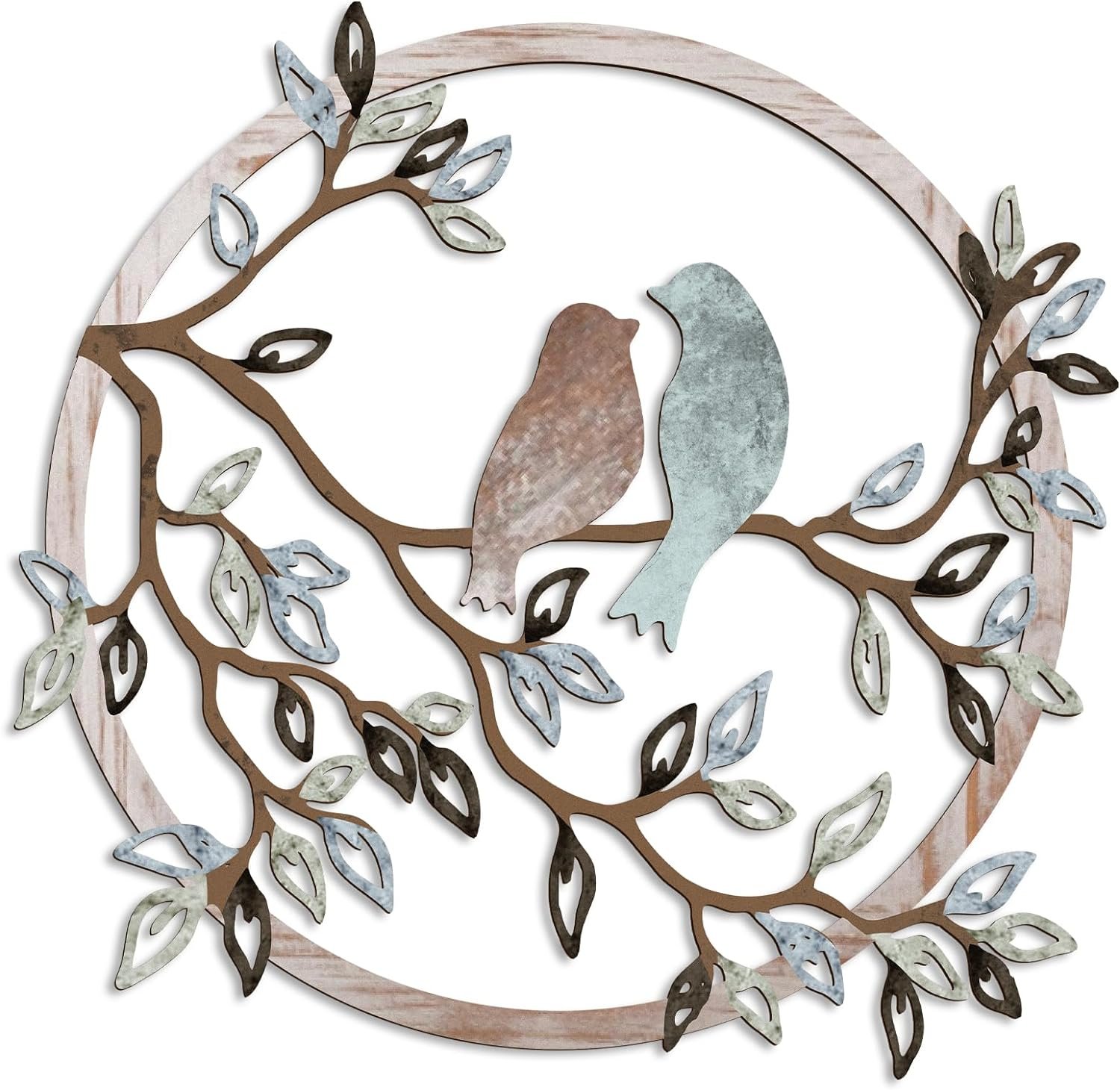 Ferraycle Metal Wall Art Bird Branches Hanging Ornament, Fresh Color