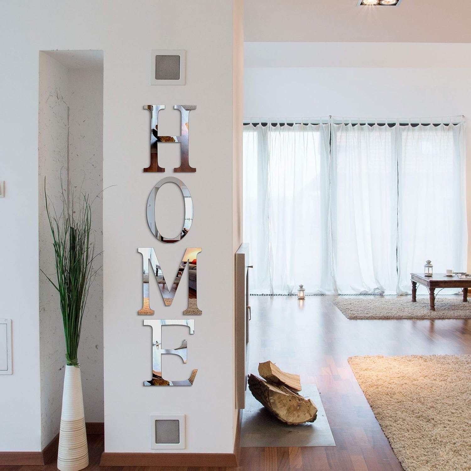 Zonon 4 Pcs 3D Home Wall Decor Letter Sign, Silver