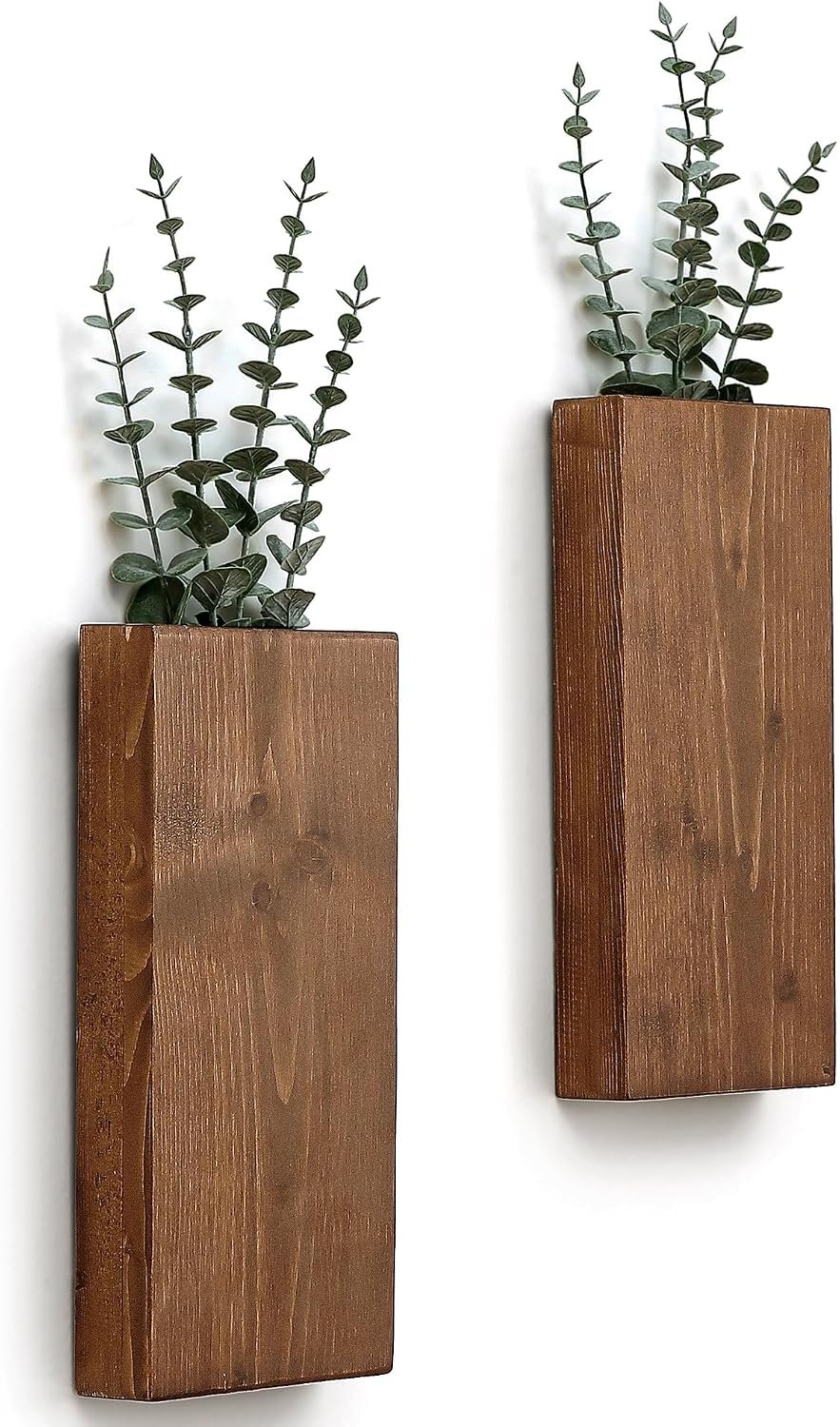 2 Pack Wood Wall Planter Vase for Greenery and Dried Flowers (Walnut)